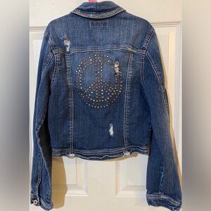 Jalate Peace Sign Distressed Jean Jacket Medium